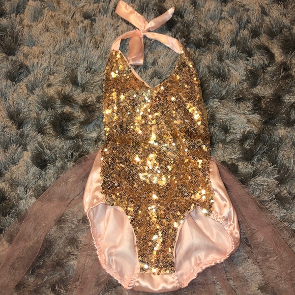 Gold Sequin & Pink Half Tutu One-Piece 12-18M - Picture 2 of 4